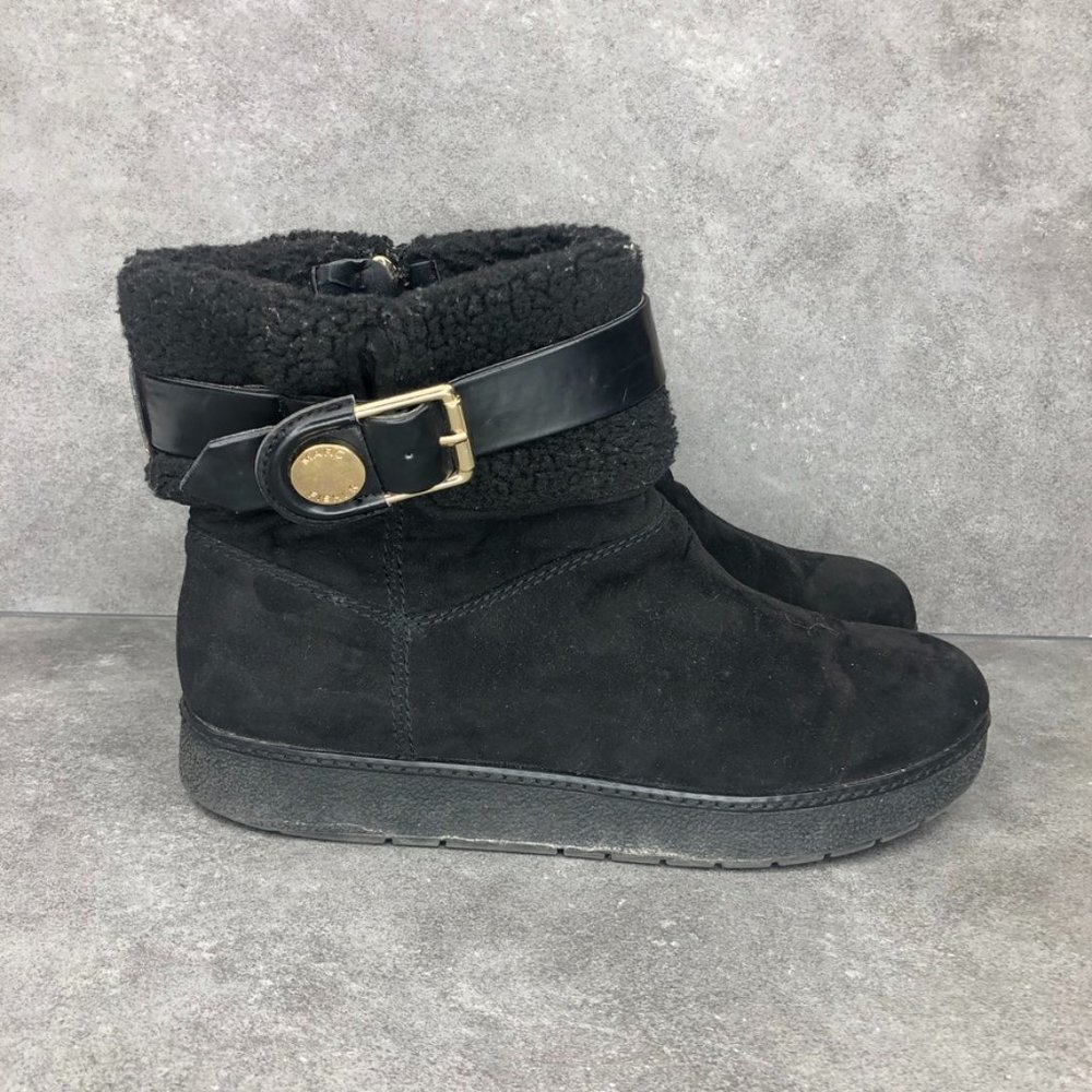 Marc Fisher Belles 2 Suede Faux Fur Ankle Boot, Black, Women's 9